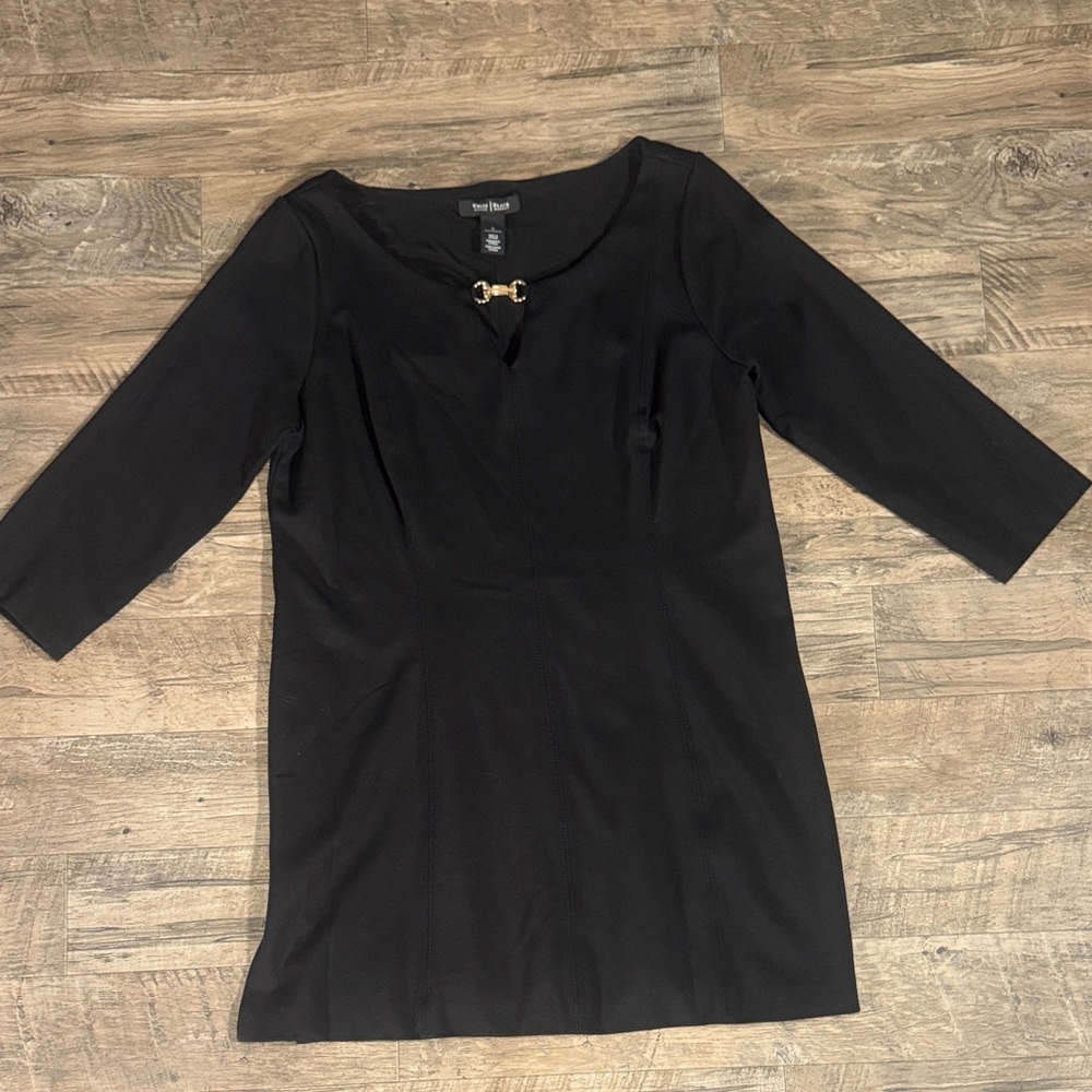 White House Black Market Black Dress with Gold Neck Accent - Size L